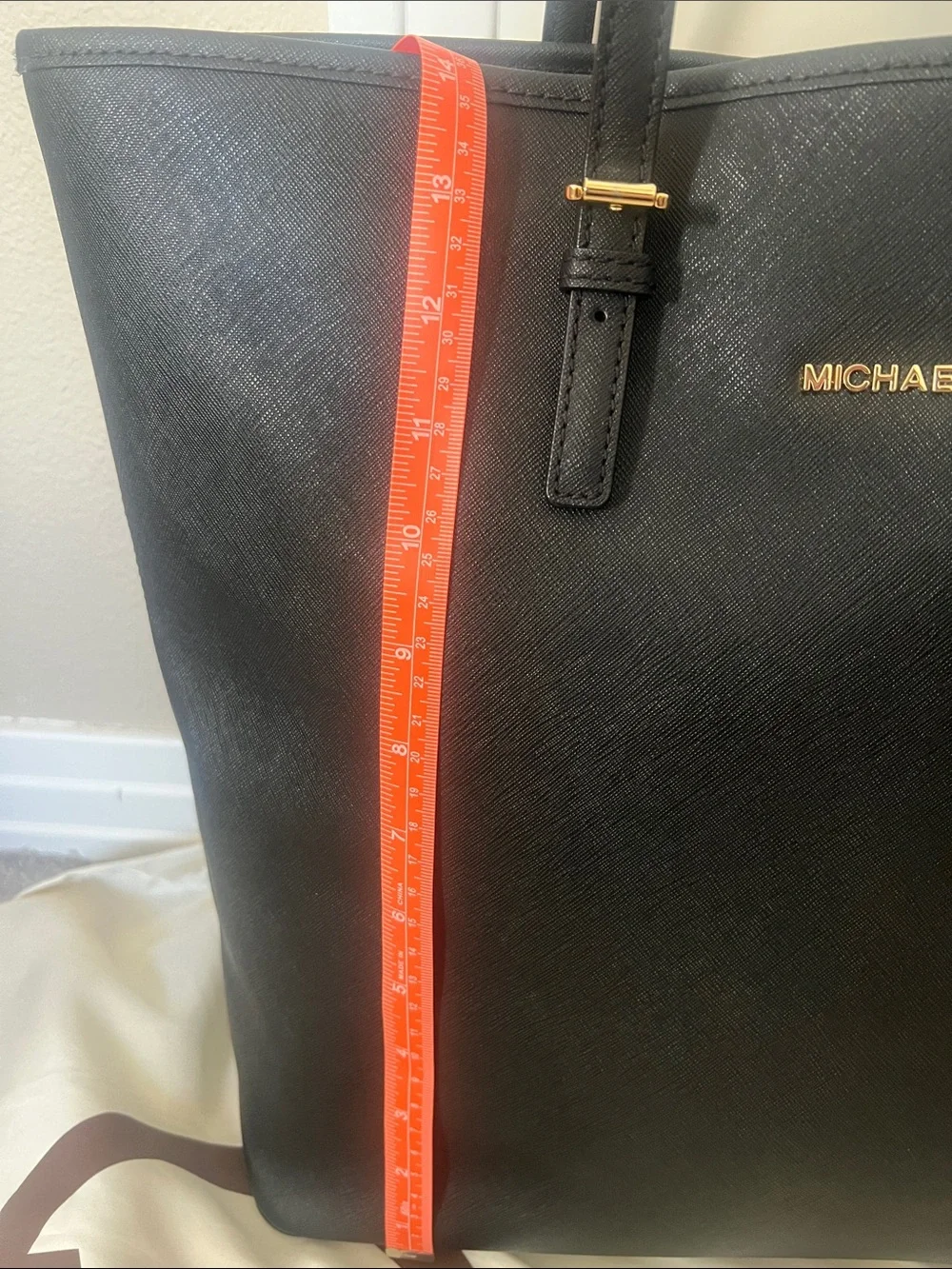 Michael Kors Black Leather Tote with Gold Accent Charm